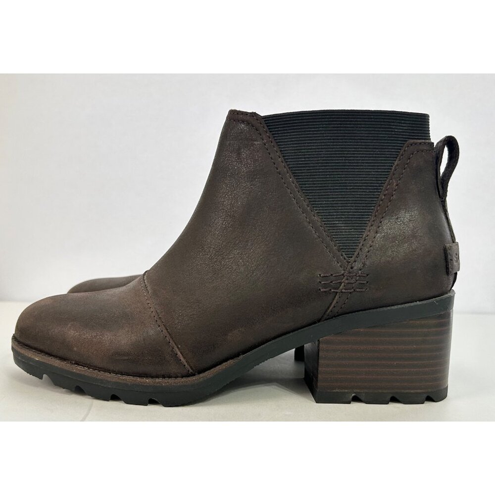 Sorel Cate Chelsea Boots 7.5 Leather Block Heel Brown Fashion Waterproof - Picture 3 of 8